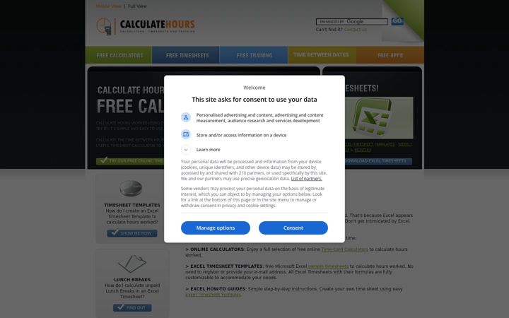 Snímek obrazovky calculatehours.com