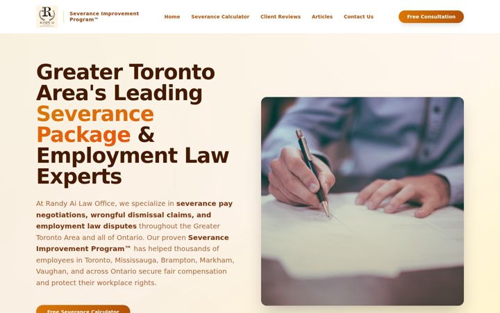 Screenshot of calculateseverance.com