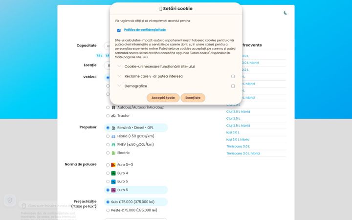 Screenshot of calculator-impozit-auto.ro