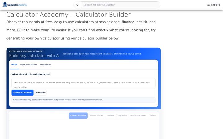 Screenshot of calculator.academy