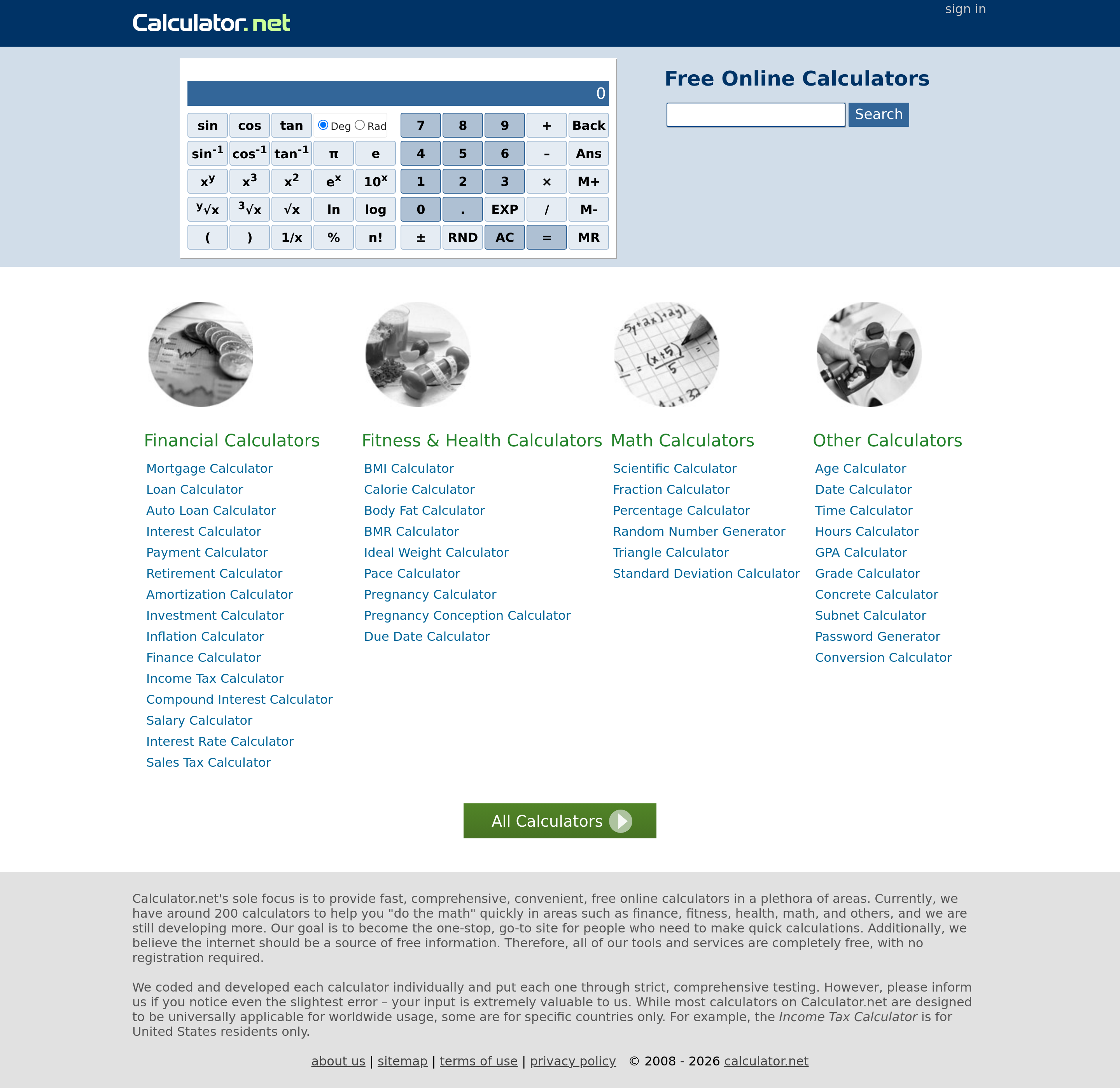 Screenshot of calculator.net