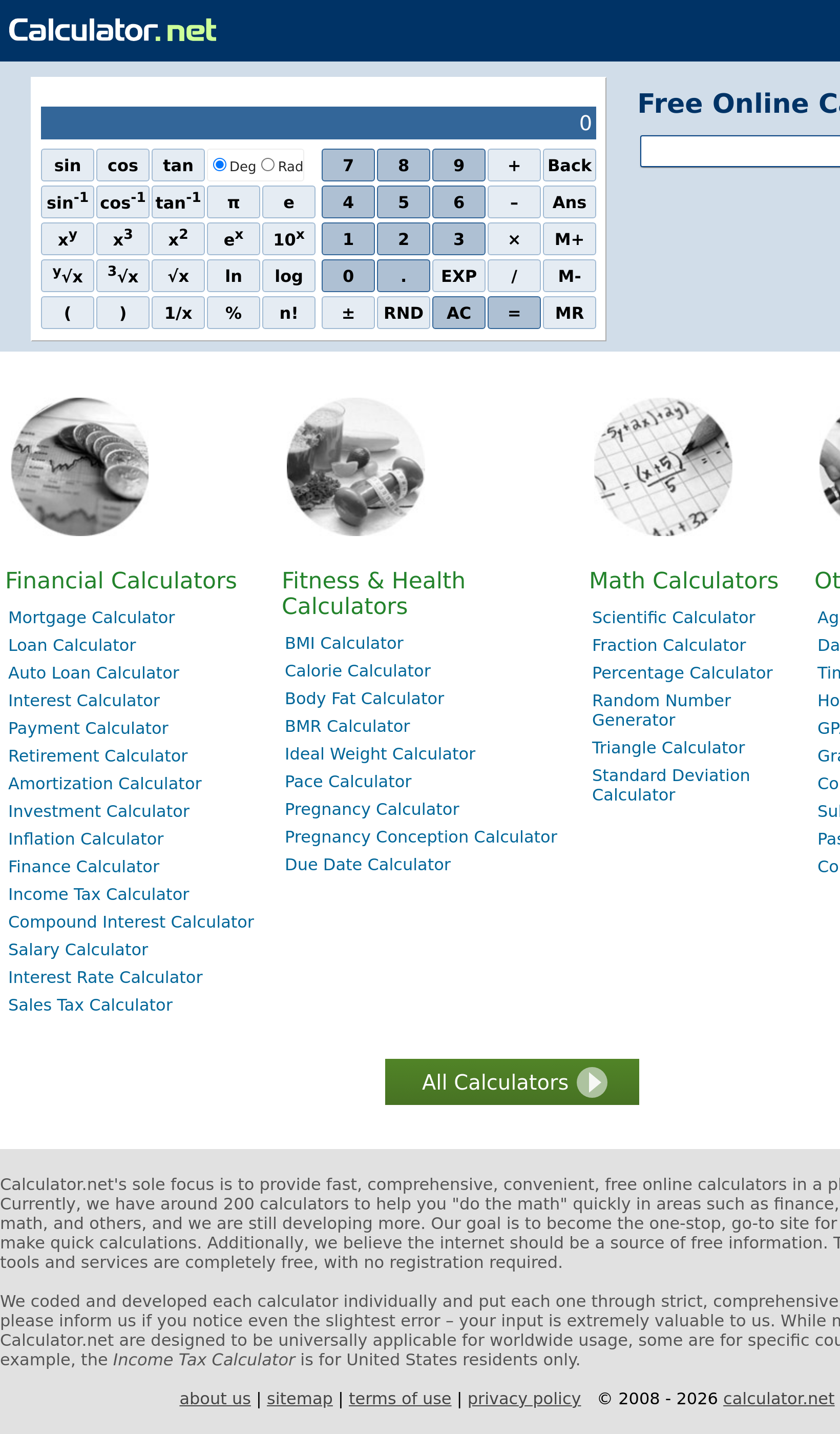 Tablet screenshot of calculator.net