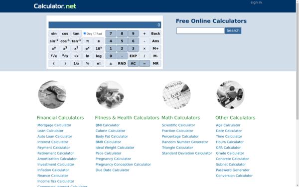 Screenshot of calculator.net
