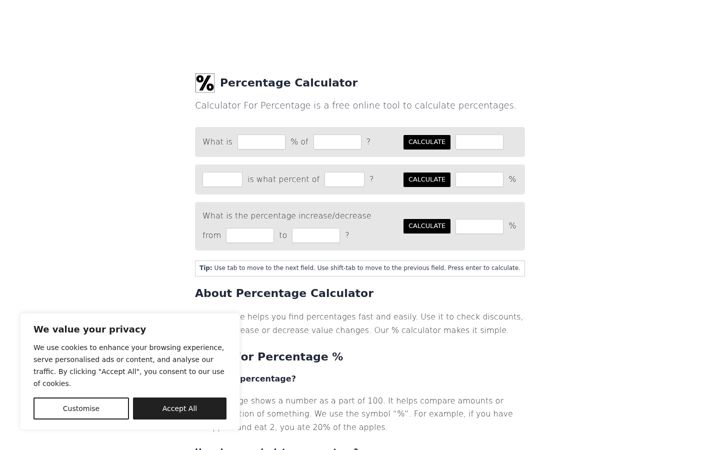 Screenshot of calculatorforpercentage.com