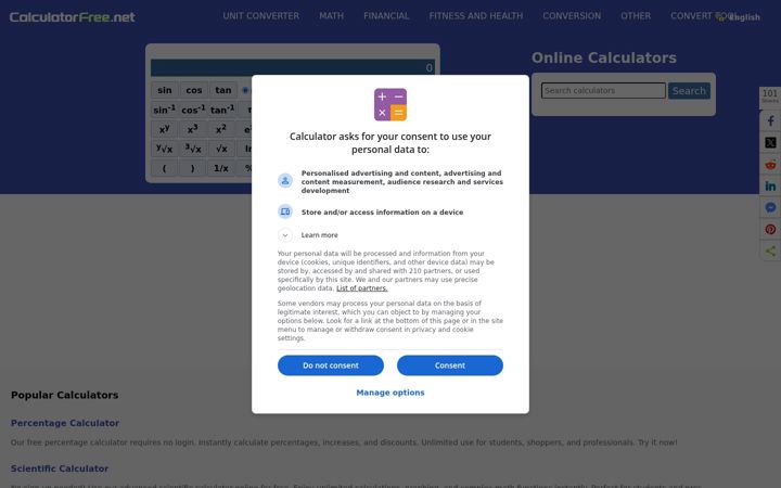 Screenshot of calculatorfree.net