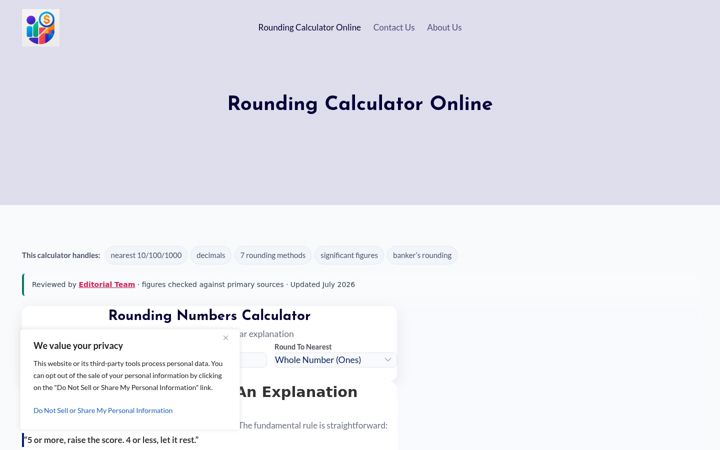 Screenshot of calculatorrounding.com