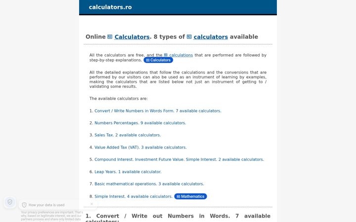 Screenshot ta' calculators.ro