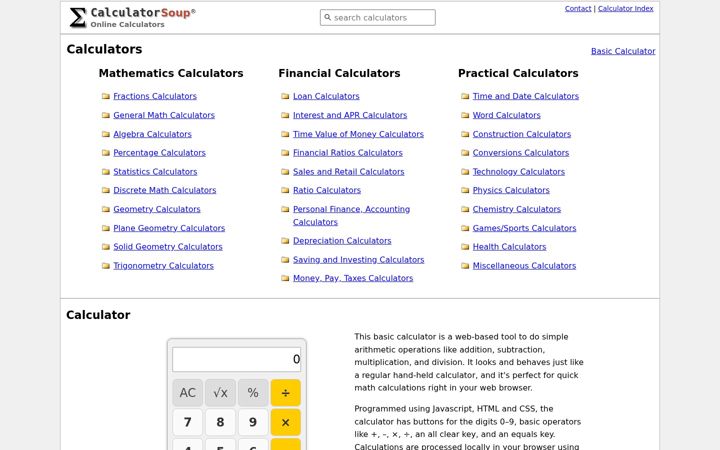 Screenshot ta' calculatorsoup.com