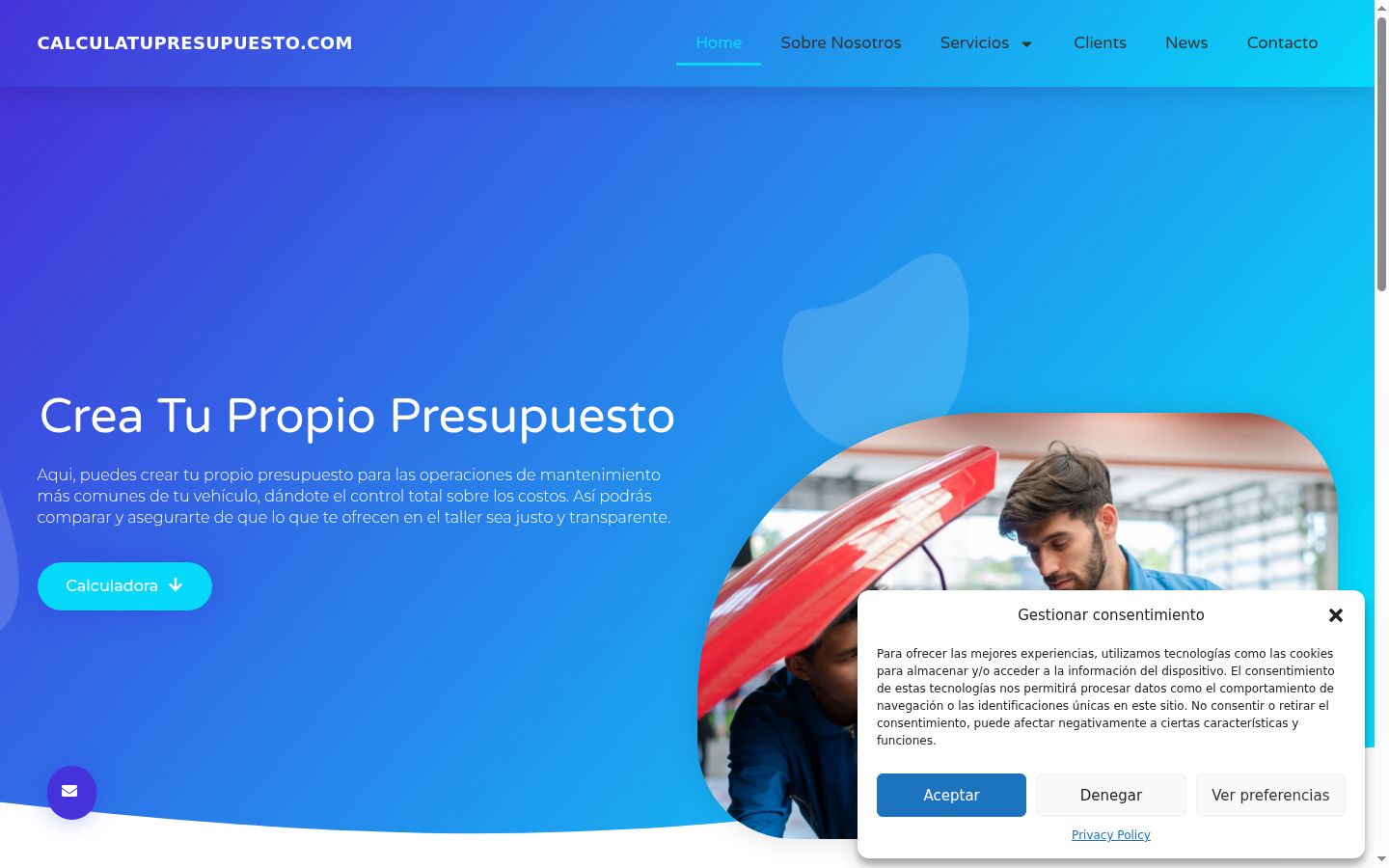 Captura de ecrã do banner de consentimento apresentado antes de qualquer interação