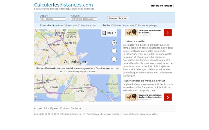 Screenshot of calculerlesdistances.com