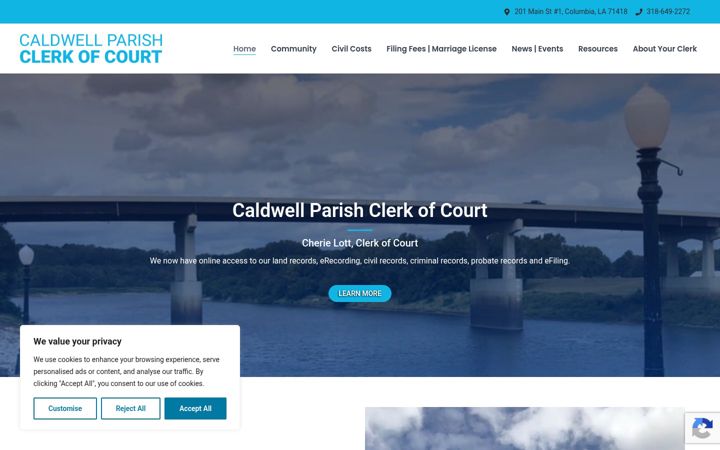 Screenshot of caldwellclerk.org