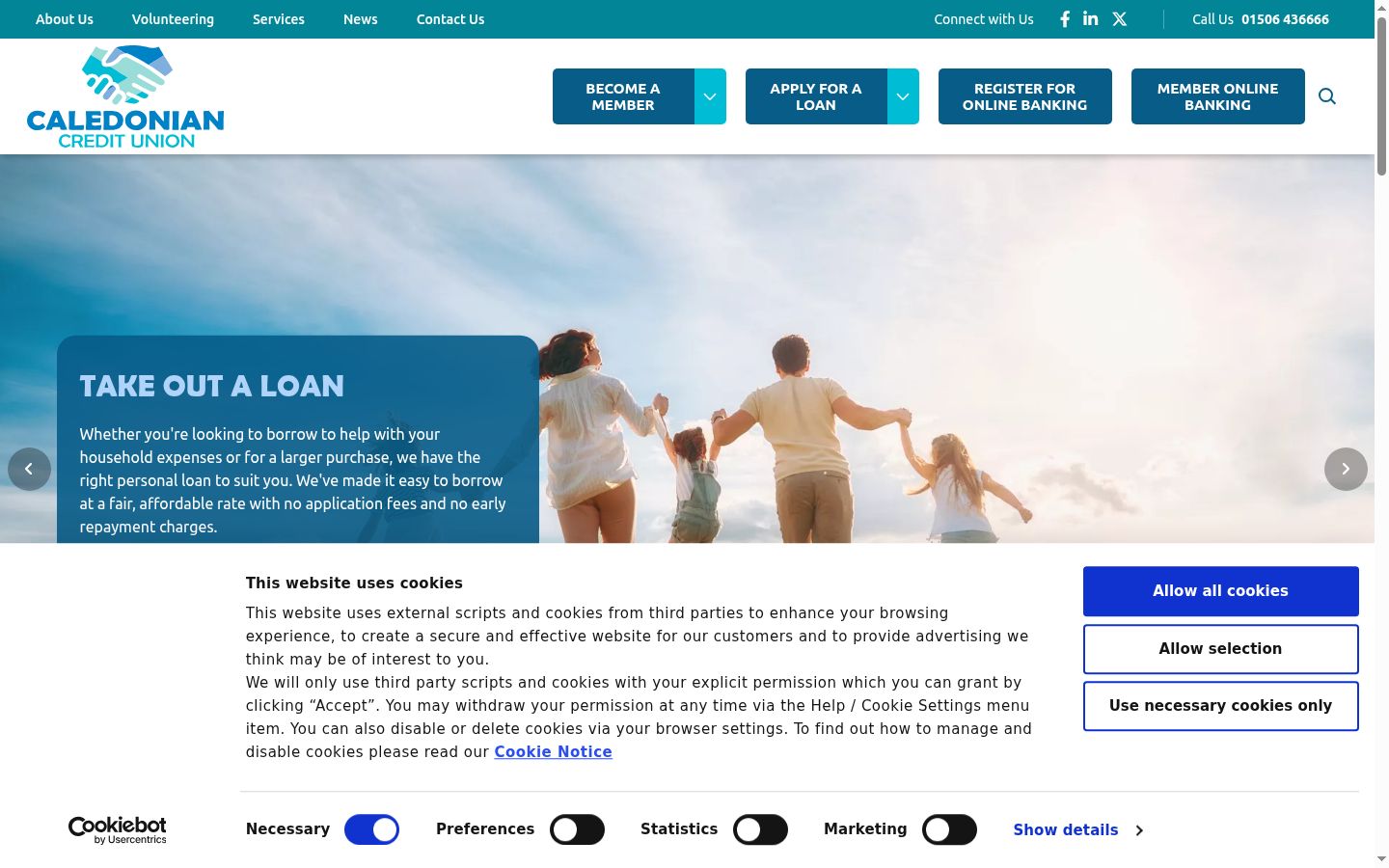 Captura de ecrã do banner de consentimento apresentado antes de qualquer interação