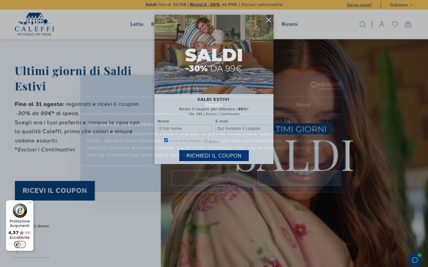 Captura de ecrã do banner de consentimento apresentado antes de qualquer interação