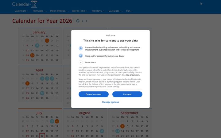 Screenshot of calendar-12.com
