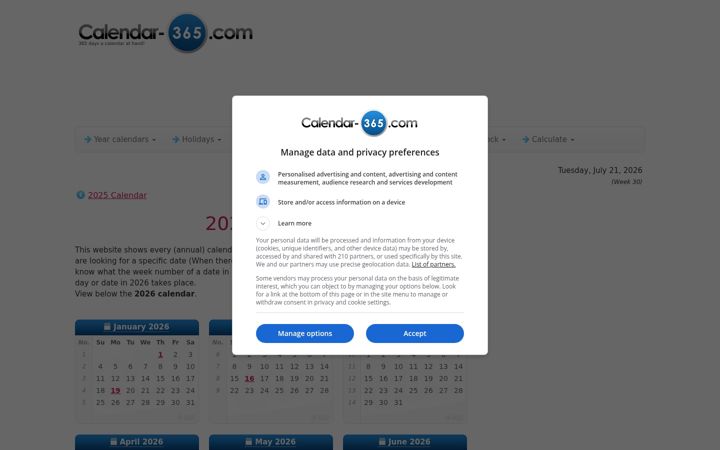 Screenshot of calendar-365.com