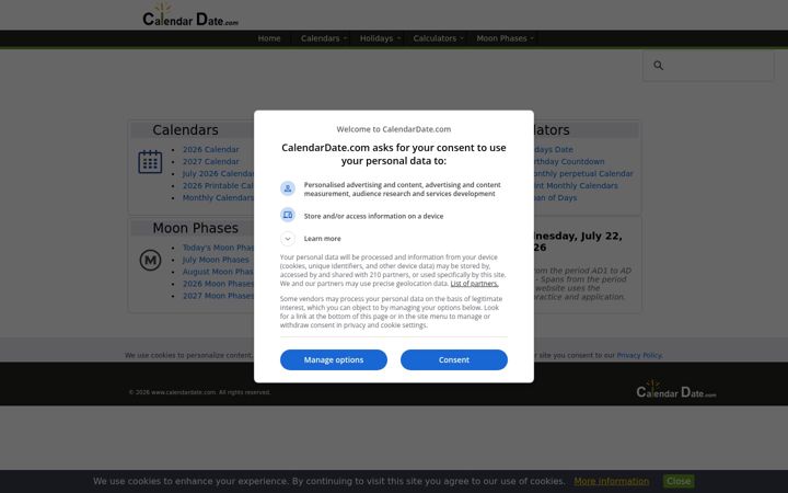 Screenshot of calendardate.com