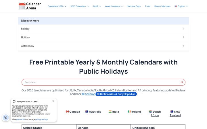 Screenshot of calendarena.com