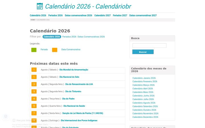 Screenshot of calendariobr.com.br