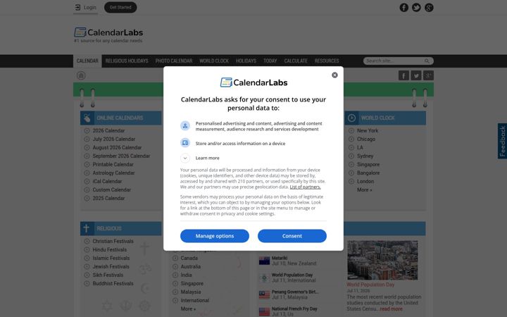 Kuvakaappaus sivustosta calendarlabs.com