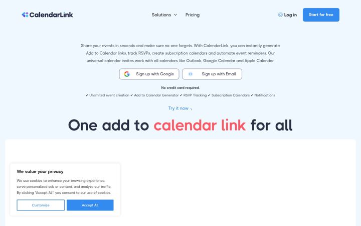 Екранна снимка на calendarlink.com