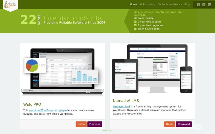 Screenshot of calendarscripts.info