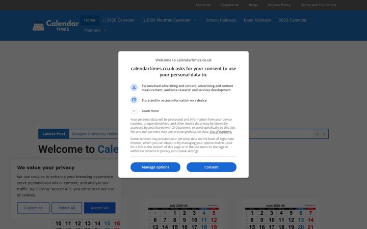 Screenshot of calendartimes.co.uk