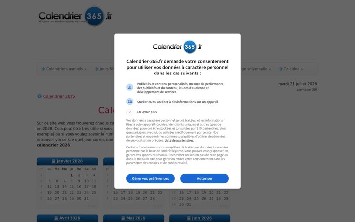 Screenshot of calendrier-365.fr