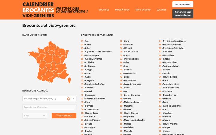 Screenshot of calendrier-des-brocantes.com