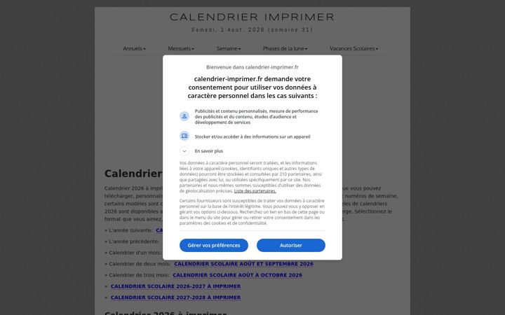 Screenshot of calendrier-imprimer.fr