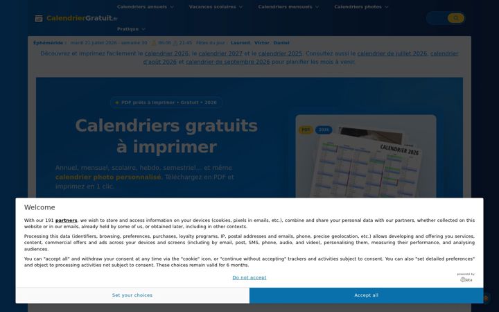 Screenshot of calendriergratuit.fr