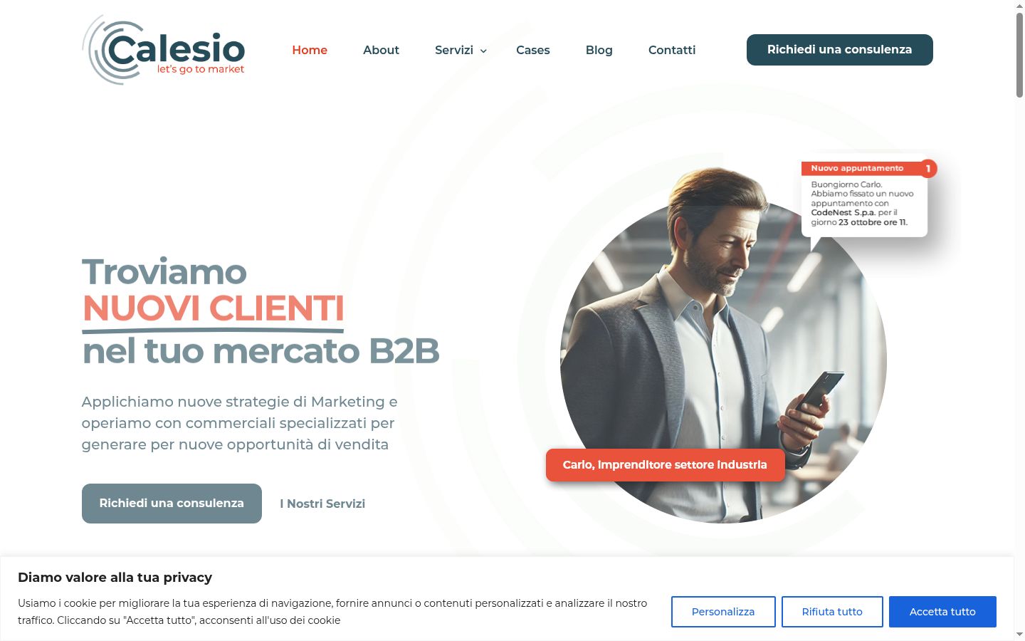 Screenshot del banner di consenso mostrato prima di qualsiasi interazione