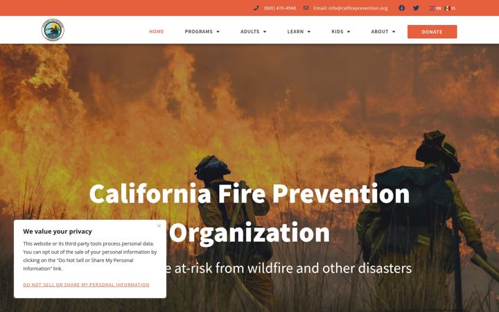 Screenshot of calfireprevention.org