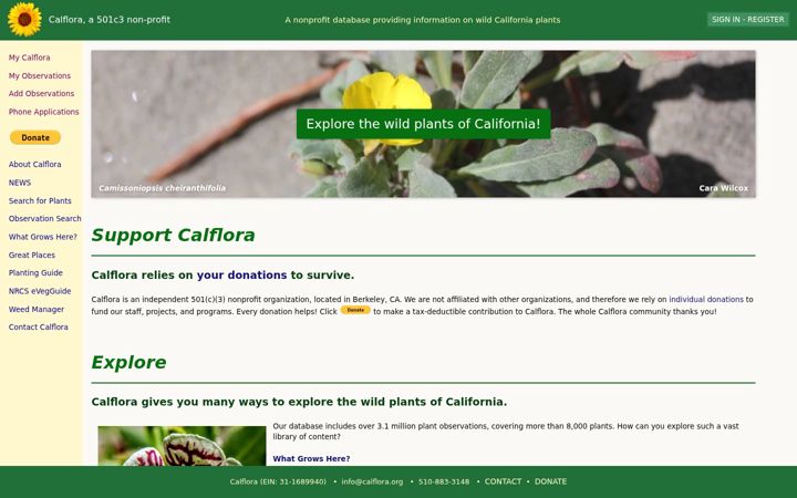 Screenshot of calflora.org