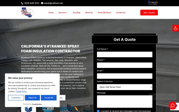 Screenshot of calfoaminc.com