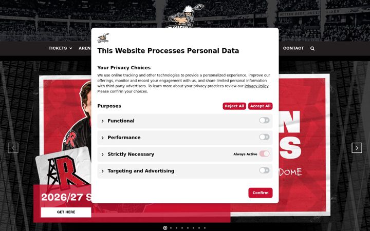 Screenshot of calgaryroughnecks.com