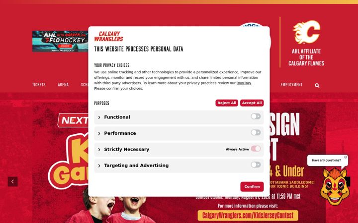 Screenshot of calgarywranglers.com