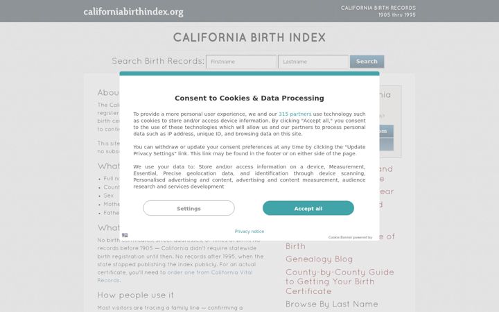 Screenshot of californiabirthindex.org