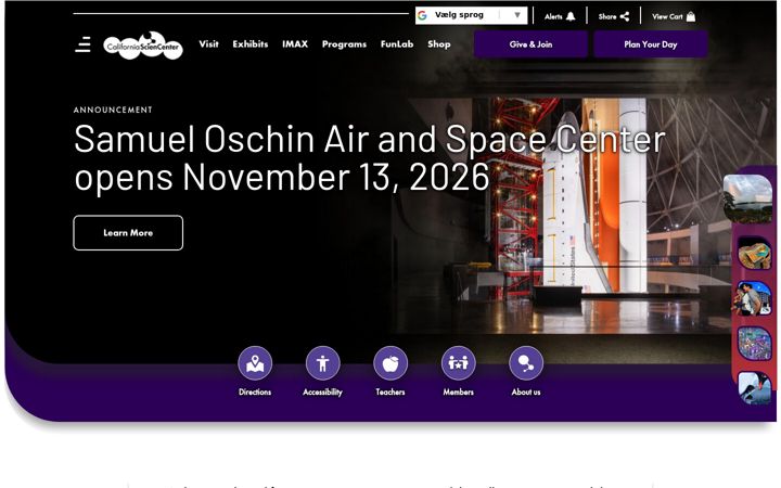 Screenshot of californiasciencecenter.org
