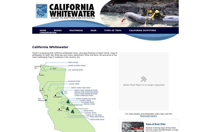 Screenshot of californiawhitewater.com