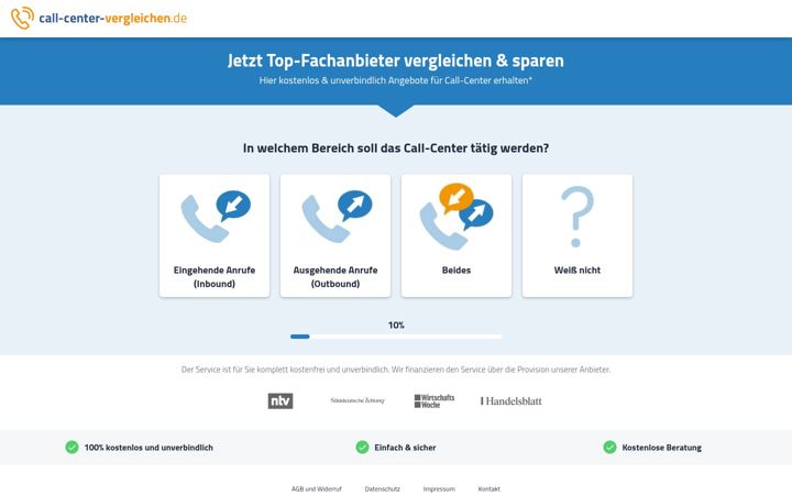 Screenshot ta' call-center-vergleichen.de