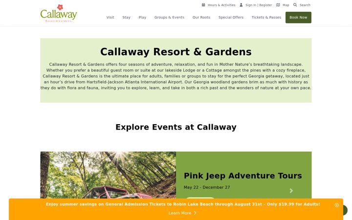 Screenshot of callawaygardens.com