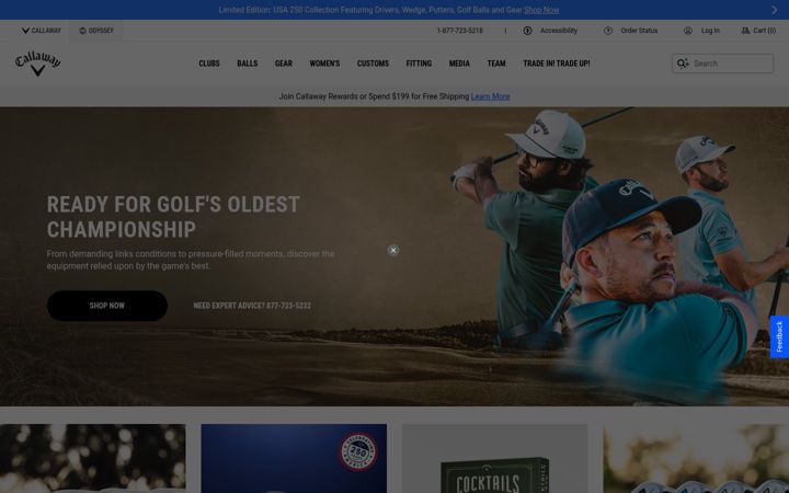 Snímek obrazovky callawaygolf.com