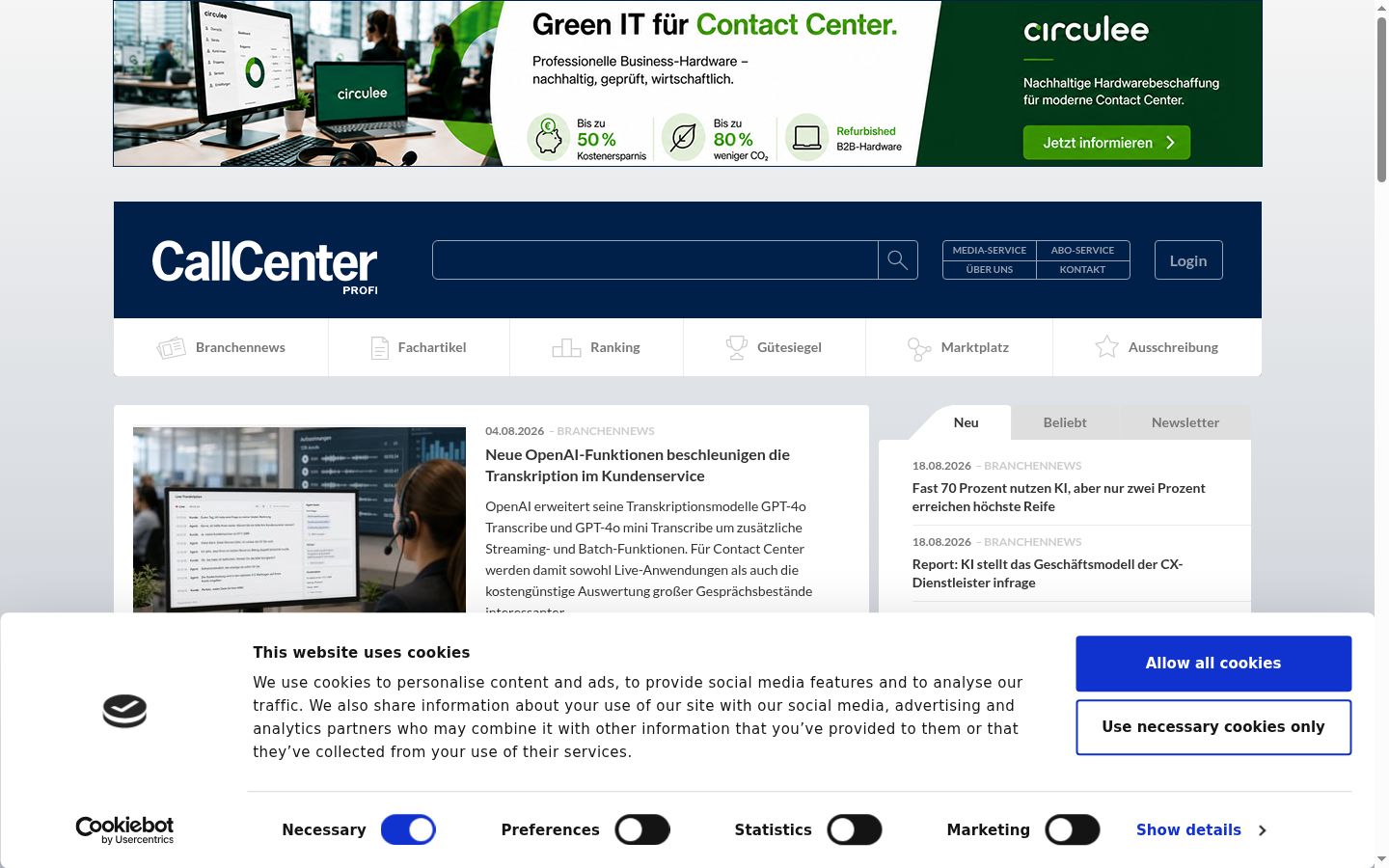 Screenshot of the consent banner shown before any interaction