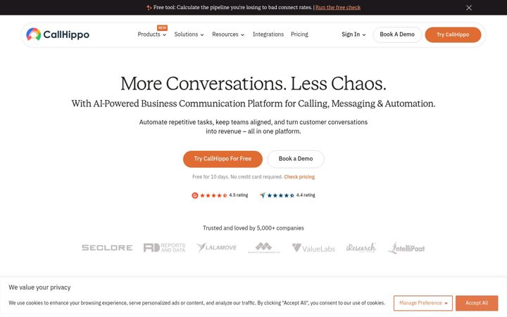 Screenshot of callhippo.com