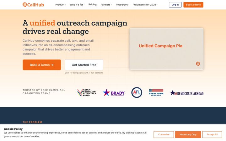 Screenshot stránky callhub.io