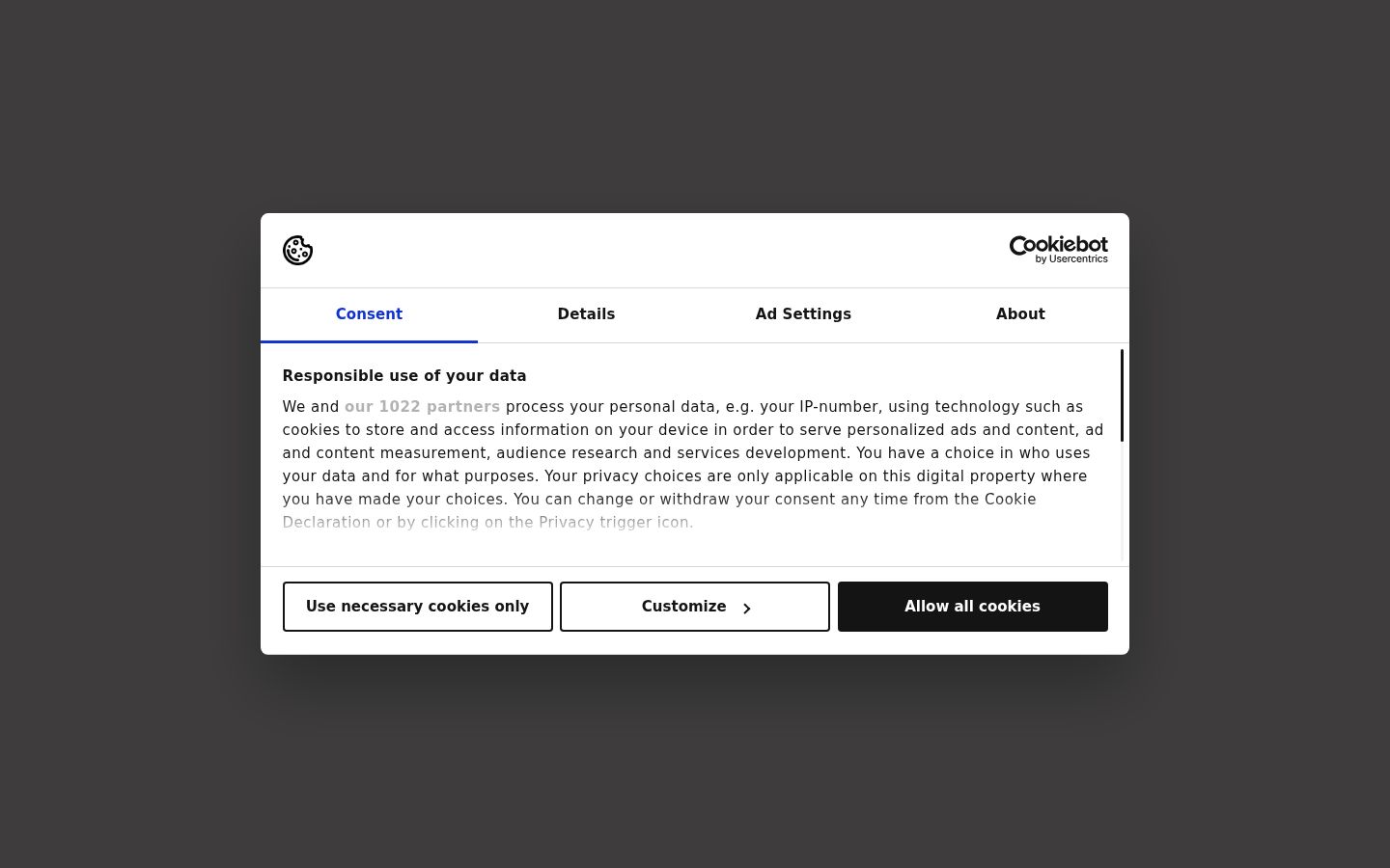 Screenshot van de toestemmingsbanner zoals getoond vóór enige interactie