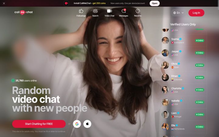 Screenshot of callmechat.com