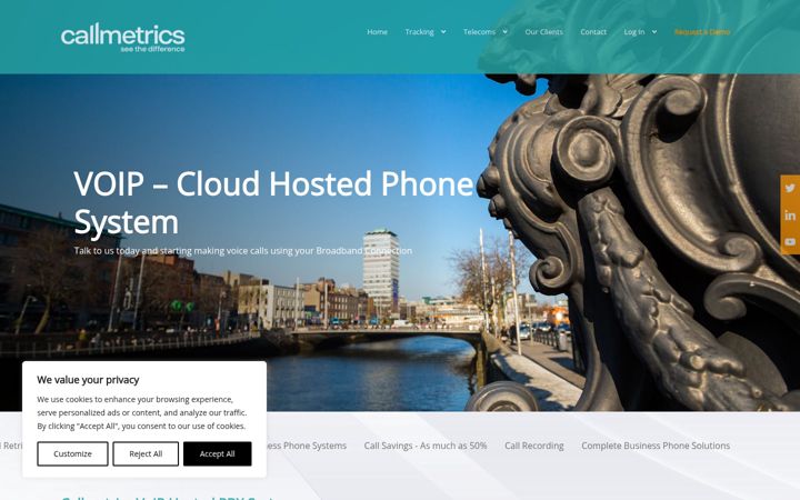 Screenshot του callmetrics.ie