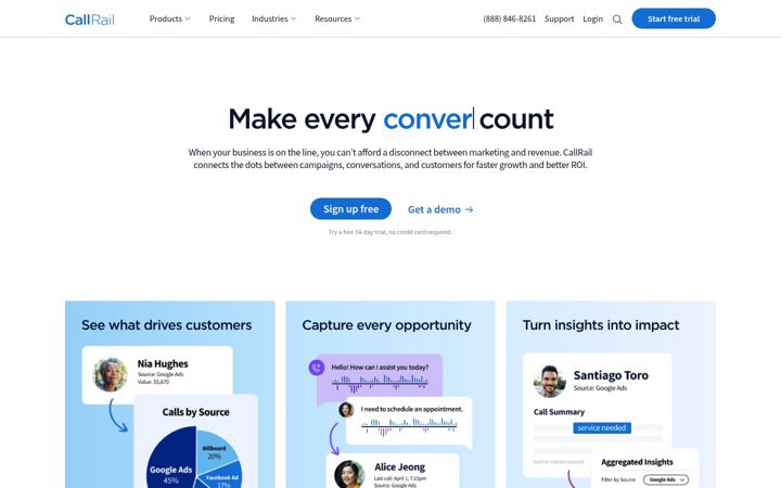 Screenshot του callrail.com