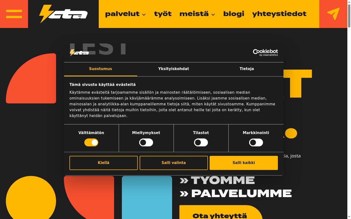 Ekrānuzņēmums ar piekrišanas baneri, kas tika rādīts pirms jebkādas mijiedarbības